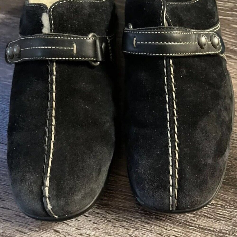 Cole Haan Waterproof Black Suede Fur-Lined Slip-On Mules Clogs Women's Size 9